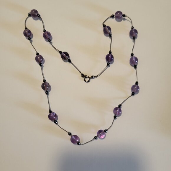 Amethyst Bead Necklace on tiny silver chain - Picture 2 of 3